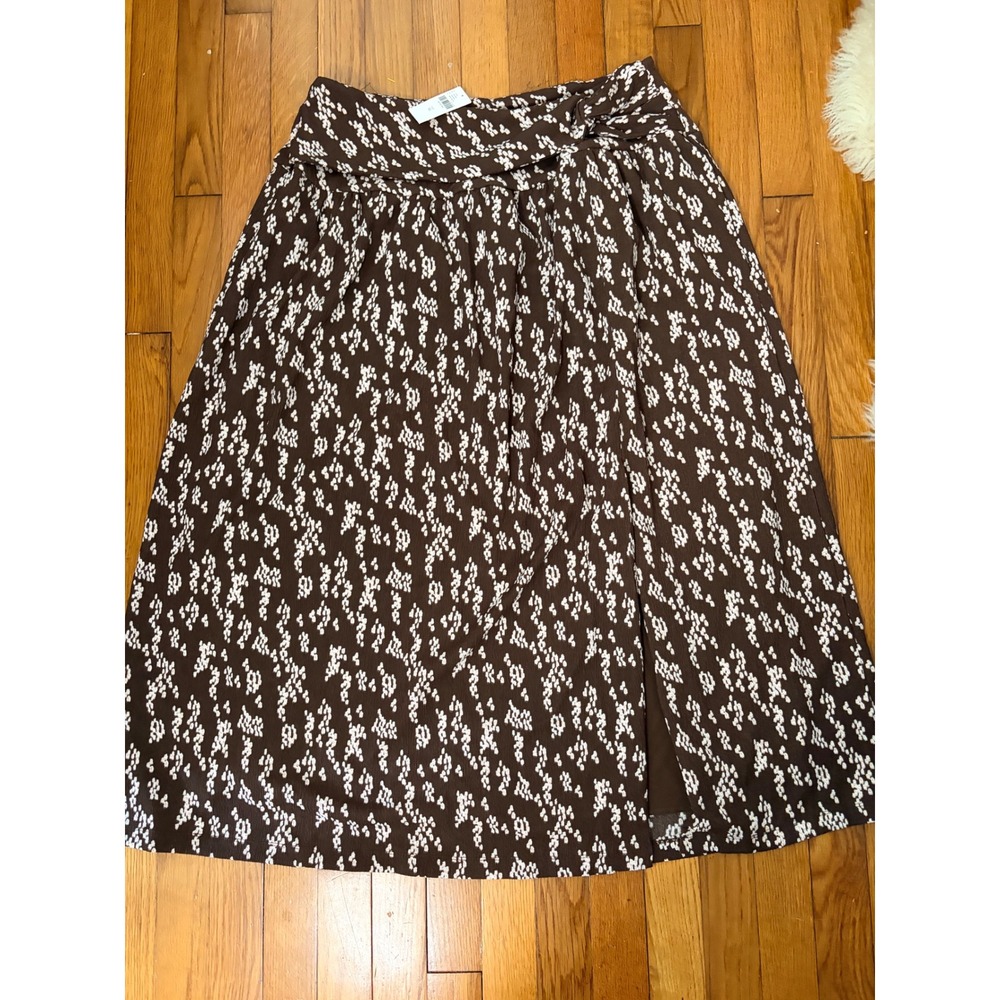 Anthropologie Brown Motif Abstract Print Maxi Skirt Side Slit XL NWT